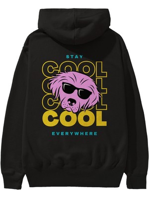 Ankhises Cool Dog 2 Arka Baskılı Siyah Oversize Kapüşonlu Sweatshirt Erkek Kadın