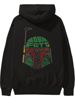 Ankhises Boba Fett Arka Baskılı Siyah Oversize Kapüşonlu Sweatshirt Erkek Kadın