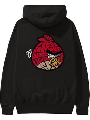 Ankhises Bird With Anger Arka Baskılı Siyah Oversize Kapüşonlu Sweatshirt Erkek Kadın