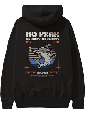 Ankhises No Fear Yazılı Arka Baskılı Siyah Oversize Kapüşonlu Sweatshirt Erkek Kadın