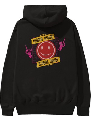 Ankhises Kiddos Inside Arka Baskılı Siyah Oversize Kapüşonlu Sweatshirt Erkek Kadın