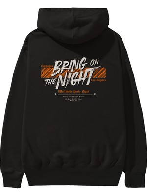 Ankhises Bring On The Night Arka Baskılı Siyah Oversize Kapüşonlu Sweatshirt Erkek Kadın