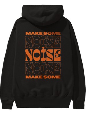 Ankhises Make Some Noise Yazılı 2 Arka Baskılı Siyah Oversize Kapüşonlu Sweatshirt Erkek Kadın