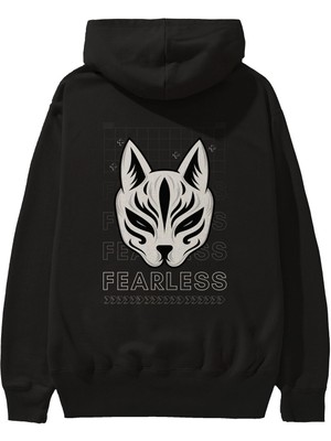 Ankhises Fearless Yazılı Arka Baskılı Siyah Oversize Kapüşonlu Sweatshirt Erkek Kadın