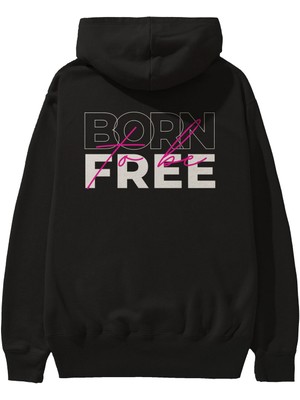 Ankhises Born To Be Free Arka Baskılı Siyah Oversize Kapüşonlu Sweatshirt Erkek Kadın