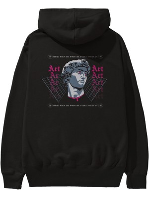 Ankhises Art Arka Baskılı Siyah Oversize Kapüşonlu Sweatshirt Erkek Kadın