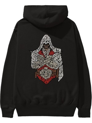 Ankhises Assassins Arka Baskılı Siyah Oversize Kapüşonlu Sweatshirt Erkek Kadın