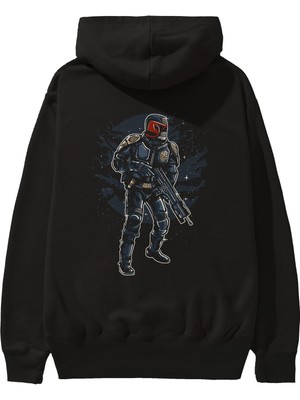 Ankhises Judge Skull Arka Baskılı Siyah Oversize Kapüşonlu Sweatshirt Erkek Kadın