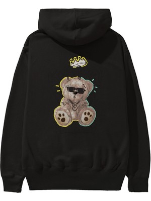 Ankhises Keep Away Bear 2 Arka Baskılı Siyah Oversize Kapüşonlu Sweatshirt Erkek Kadın