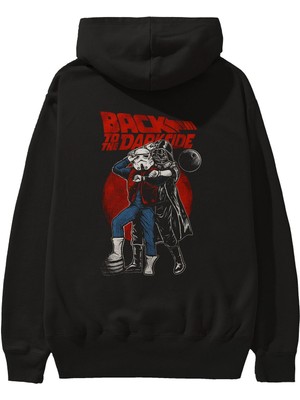 Ankhises Back To The Darkside Arka Baskılı Siyah Oversize Kapüşonlu Sweatshirt Erkek Kadın