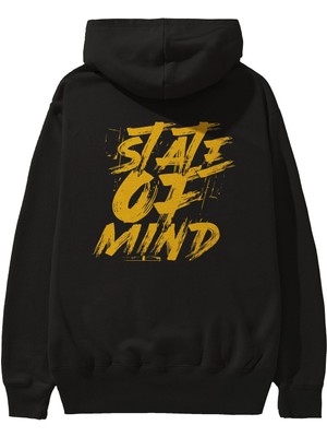 Ankhises State On Mind Arka Baskılı Siyah Oversize Kapüşonlu Sweatshirt Erkek Kadın