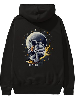 Ankhises Astro Coffee Addict Arka Baskılı Siyah Oversize Kapüşonlu Sweatshirt Erkek Kadın