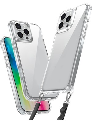 Kupa Apple iPhone 15 Pro Kılıf Airbag Kenar Darbe Emici Şeffaf Ultra Korumalı Askı Aparatlı Kapak