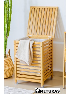 Meturas Bambu Çok Amaçlı Çamaşır Sepet – Kirli ve Oyuncak Sepeti - 45X45X62 cm