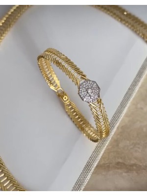 Mi Brillo Accessories Gold Zirkon Taşlı Hasır Bileklik