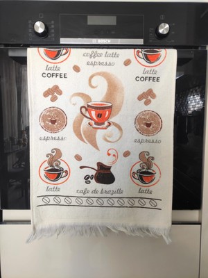 Coffee Baskılı Havlu 40X60 cm Mutfak Havlusu | Kurulama Bezi | El ve Yüz Havlusu Beyaz