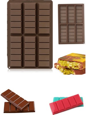 Paras Ticaret 6 Göz Dikdörtgen Şekilli Dubai Çikolatası Mum Pasta Kek Kurabiye Sabun Jöle Çikolata Vb. Silikon Kalıp (1 Adet)