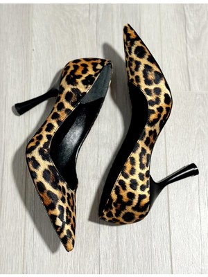 Aska Shoes Kadın Saten Leopar Desen Klasik Stiletto