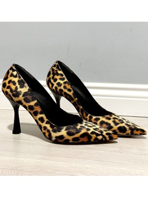 Aska Shoes Kadın Saten Leopar Desen Klasik Stiletto