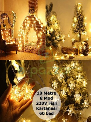 10 Mt. 60 LED Kartanesi 8 Mod Parti Organizasyon Christmas Konsept Süsleme Dekorasyon 220V Fişli LED