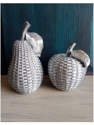 Tekno Trust Gümüş Dekoratif Hasırlı Elma Armut Biblo