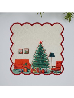 Deco Sulu Boya Yılbaşı Ağacı Sıcacık Evde Nakış Kenar Kokteyl Peçetesi 1 Adet