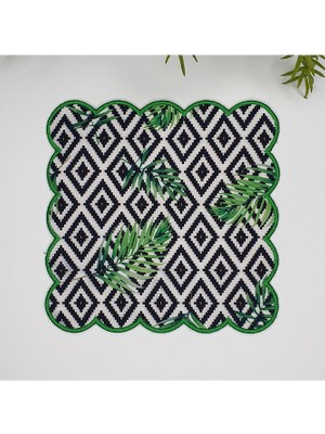 Deco Geometrik Baklava Desen Tropikal Yaprak Desenli Nakış Kenar Kokteyl Peçetesi 1 Adet