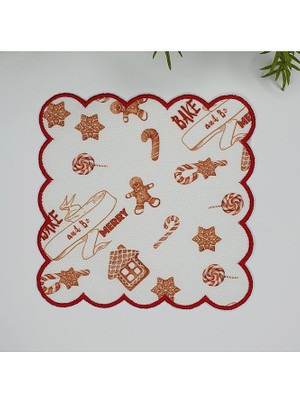 Deco Yılbaşı Kurabiye Obje Desenli Nakış Kenar Kokteyl Peçetesi 1 Adet