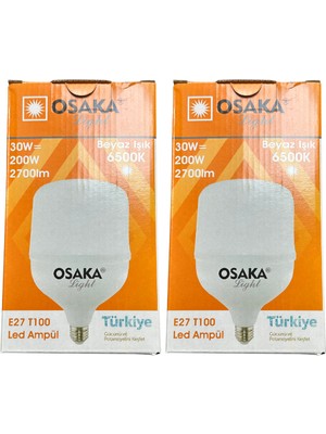 Osaka 30W (200W) 6500K (Beyaz Işık) E27 Duylu LED Torch Ampul (2 Adet)