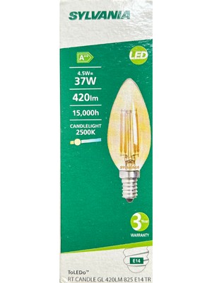 Sylvania 4,5W (37W) 2500K (Sarı Işık) E14 Duylu Eski Tip Görünümlü LED Ampul