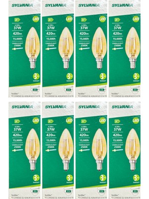 Sylvania 4,5W (37W) 2500K (Sarı Işık) E14 Duylu Eski Tip Görünümlü LED Ampul (8 Adet)