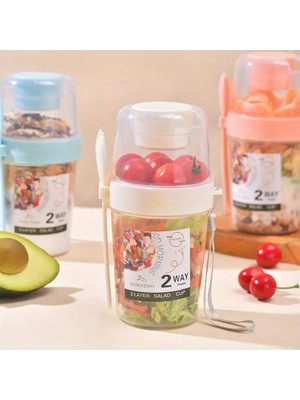 BG Signature 2 Katmanlı Bpa Içermeyen Salata ve Atıştırmalık Kabı - Sos Hazneli, Taşıma Ipli ve Kaşık/çatal Setli