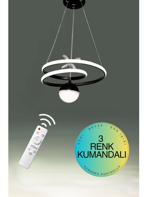 Supply Home 3 Renkl Modüllü Siyah Modern Sarkıt Toplu LED Avize Beyaz, Gün Işığı ve Sarı Renkli