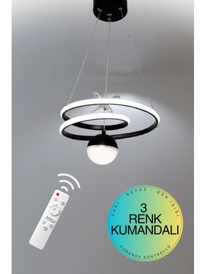 Supply Home 3 Renkl Modüllü Siyah Modern Sarkıt Toplu LED Avize Beyaz, Gün Işığı ve Sarı Renkli