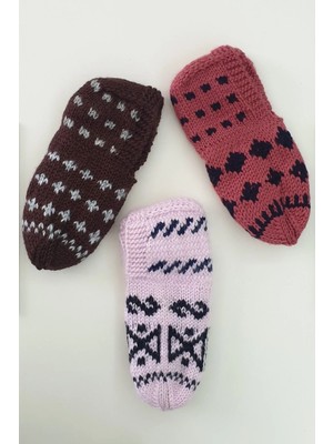 3'lü El Örgüsü Yünlü Patik