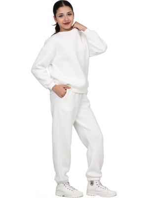 ERDEM KIDS Kız-Erkek Çocuk Paçası Lastikli 3 Iplik Şardonlu Içi Pamuklu Basic Bisiklet Yaka Eşofman Takımı