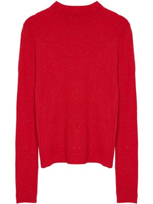 Kadın Moda Şık Dik Yaka Standart Kol Regular Özel Iplik Triko Kazak