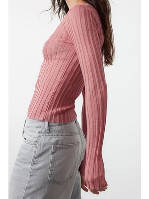 Stil Modern Kadın Regular Standart Kol Bisiklet Yaka Transparan Görünümlü Triko Kazak