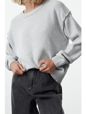 Ersefa Stil Modern Kadın Regular Standart Kol Bisiklet Yaka Geniş Kalıp Basic Triko Kazak