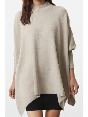 Ersefa Stil Modern Kadın Regular Standart Kol Bisiklet Yaka Geniş Kalıp Dik Yaka Triko Kazak