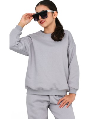 ERDEM KIDS Kız-Erkek Çocuk Paçası Lastikli 3 Iplik Şardonlu Içi Pamuklu Basic Bisiklet Yaka Eşofman Takımı