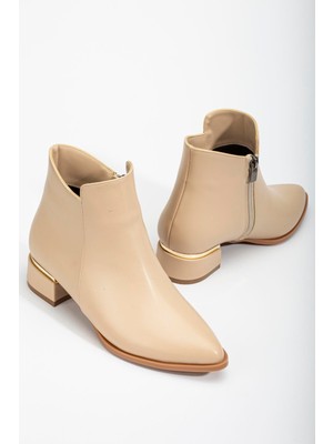Dilimler Ayakkabı Kadın Kısa Topuklu Bot Nude Yüzlü Model Galvaniz Ökçeli