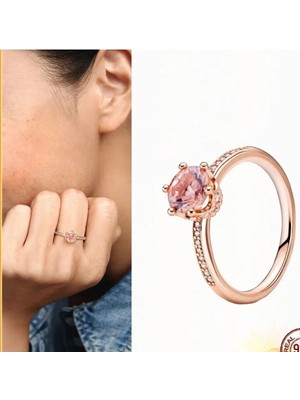 Hector Co Jewellery P.şeffaf Işıltılı Taç Tektaş Yüzük Rose