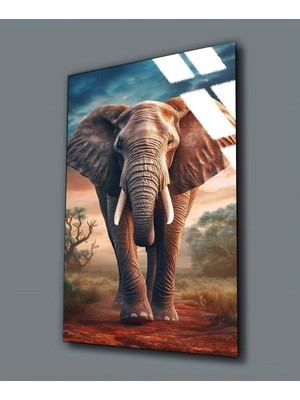 Harikabirev Kırılmaz Cam (Temperli) Sıcak Renkler Fil Tablosu 01