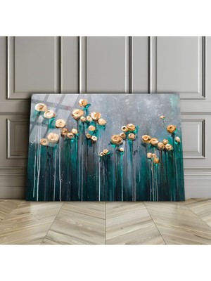 Harikabirev Kırılmaz Cam (Temperli) Turkuaz-Gri Çiçekler Tablosu 02