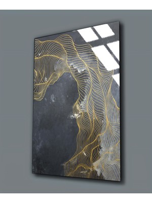 Harikabirev Kırılmaz Cam (Temperli) Gri-Goldd Soyut Tablosu 01