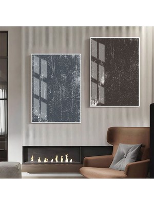 Harikabirev Mavi Siyah Eskitme Desenli Soyut Kombini  Çerçeveli Cam Tablo  2'li