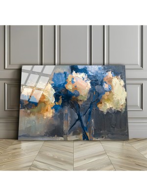 Harikabirev Kırılmaz Cam (Temperli) Mavi-Beyaz Vazoda Çiçek Tablosu 01