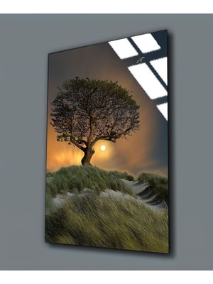 Harikabirev Kırılmaz Cam (Temperli) Ağaç Manzara Tablosu 01