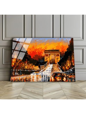 Harikabirev Kırılmaz Cam (Temperli) Kırmızı Tonlar Manzara Tablosu 02